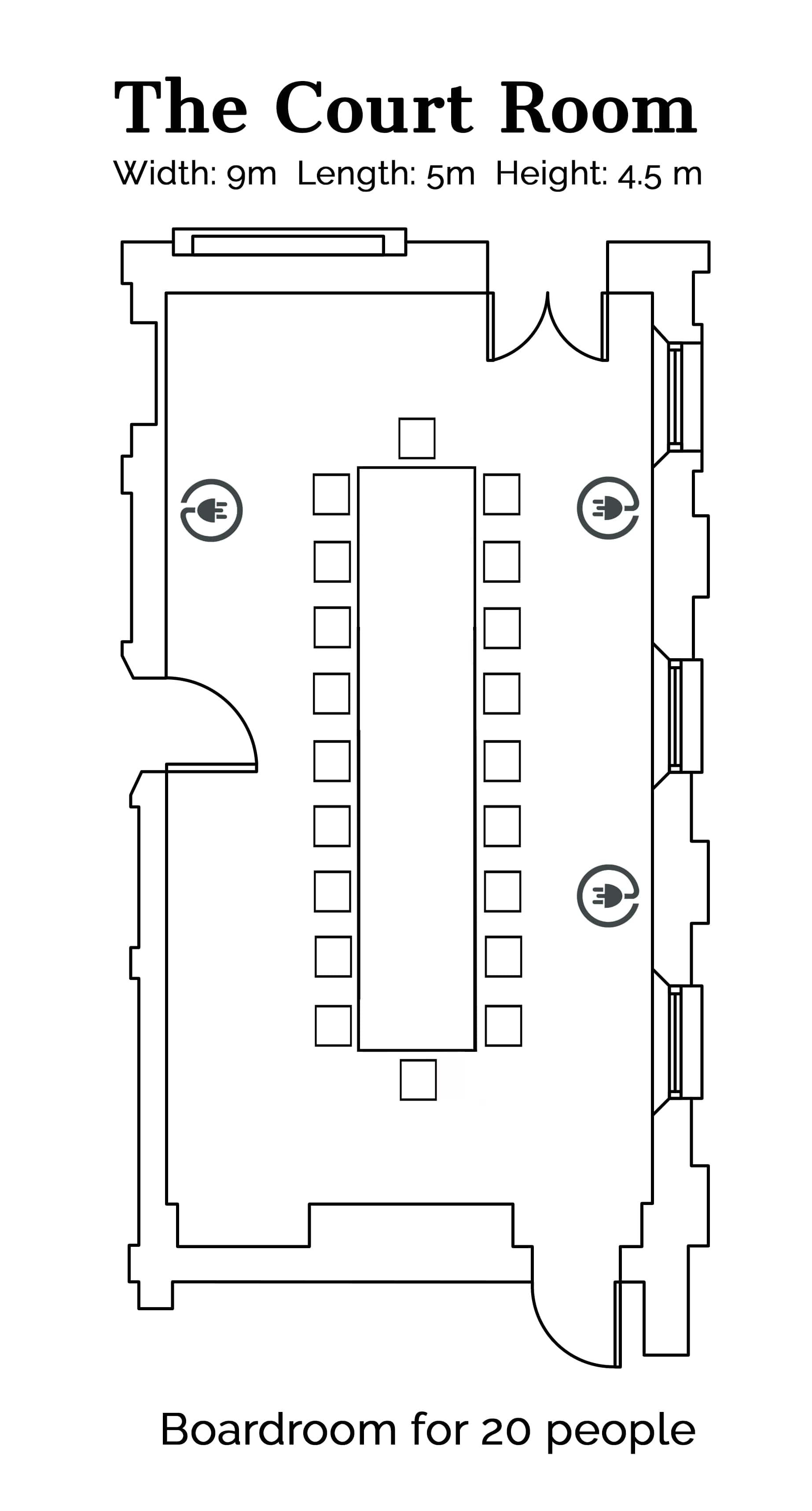 Court Room Boardroom Arrangement for 20 people