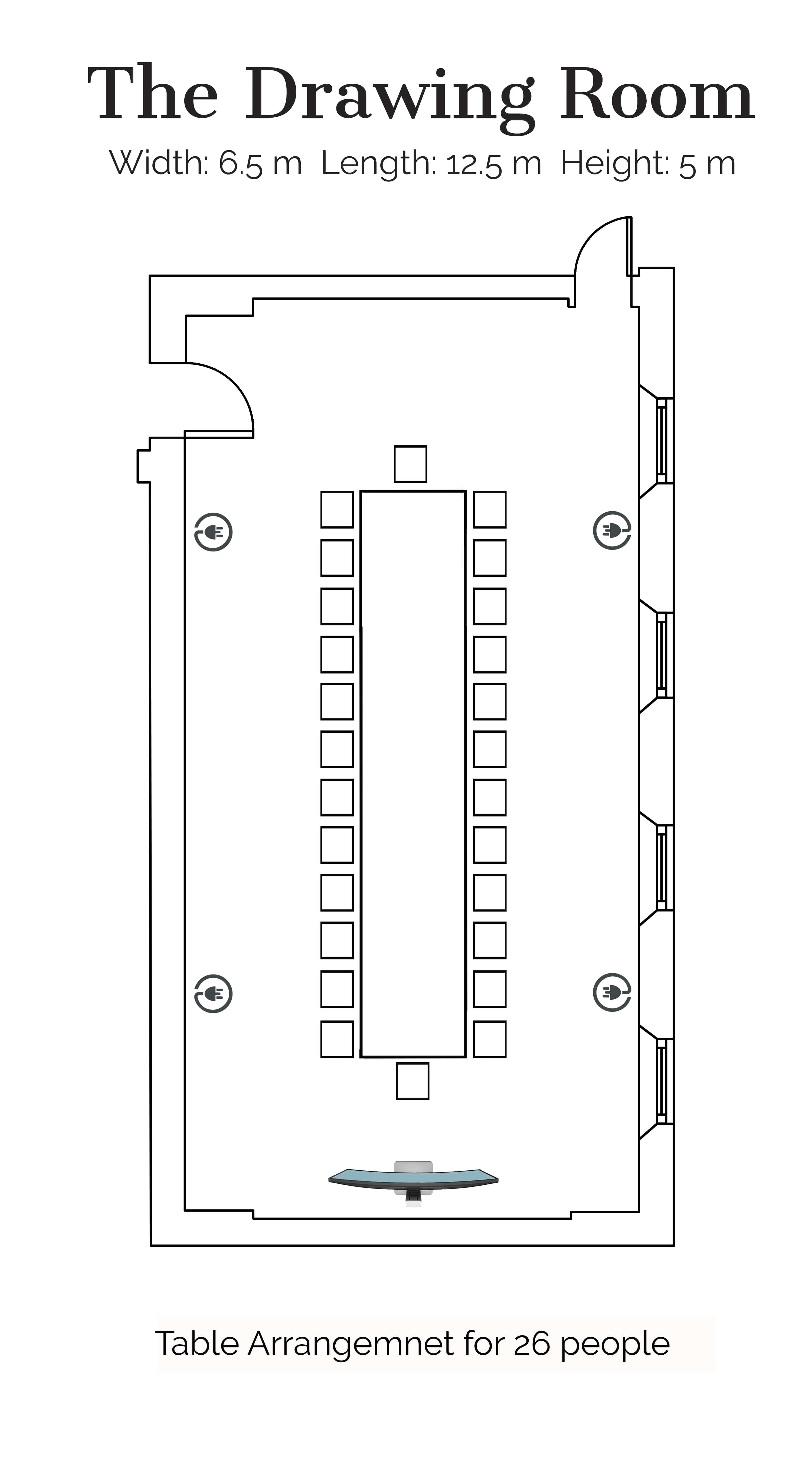 Drawing Room Table Arrangement for 26 people