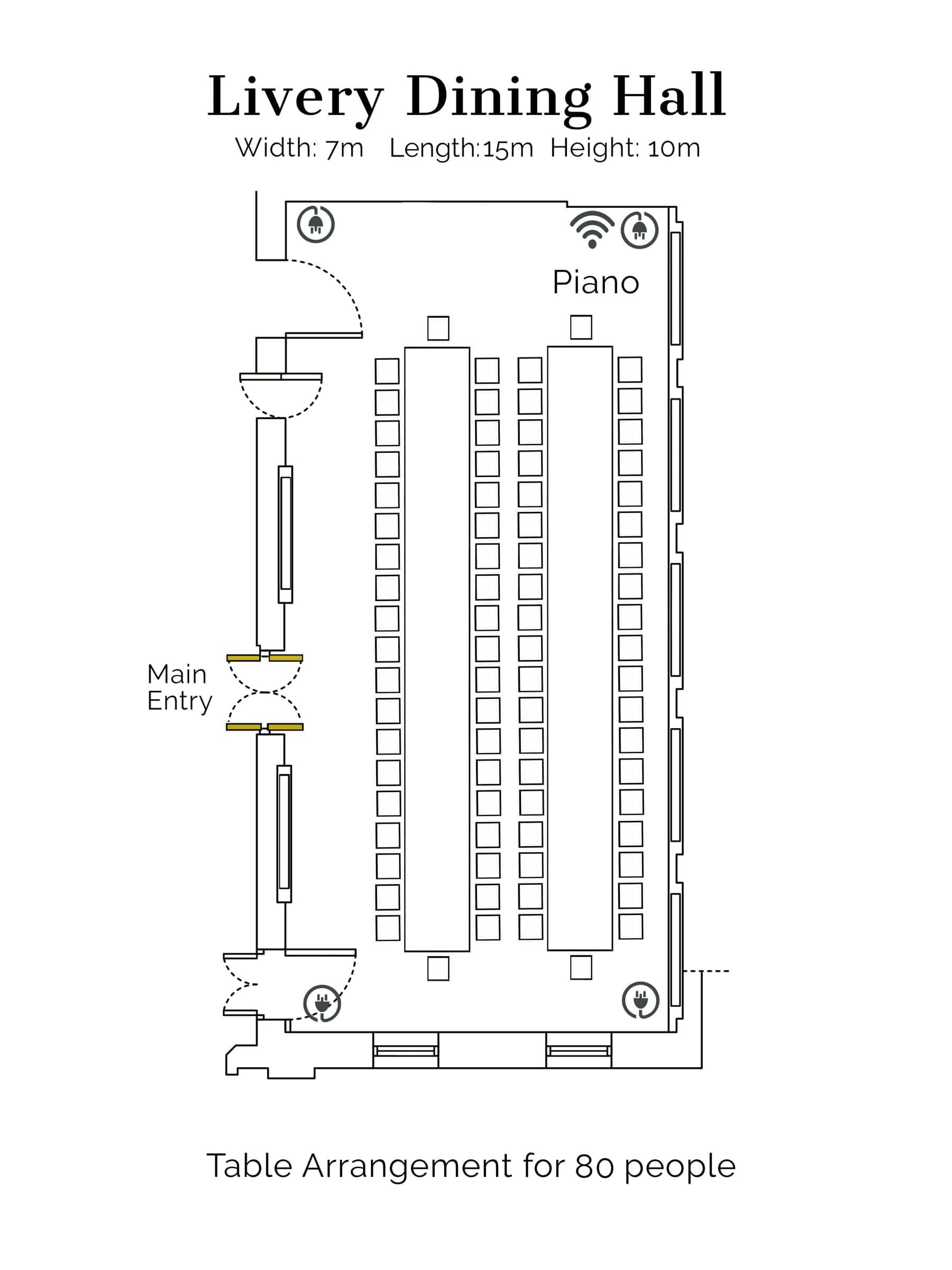 Livery Hall Table Arrangement for 80 people