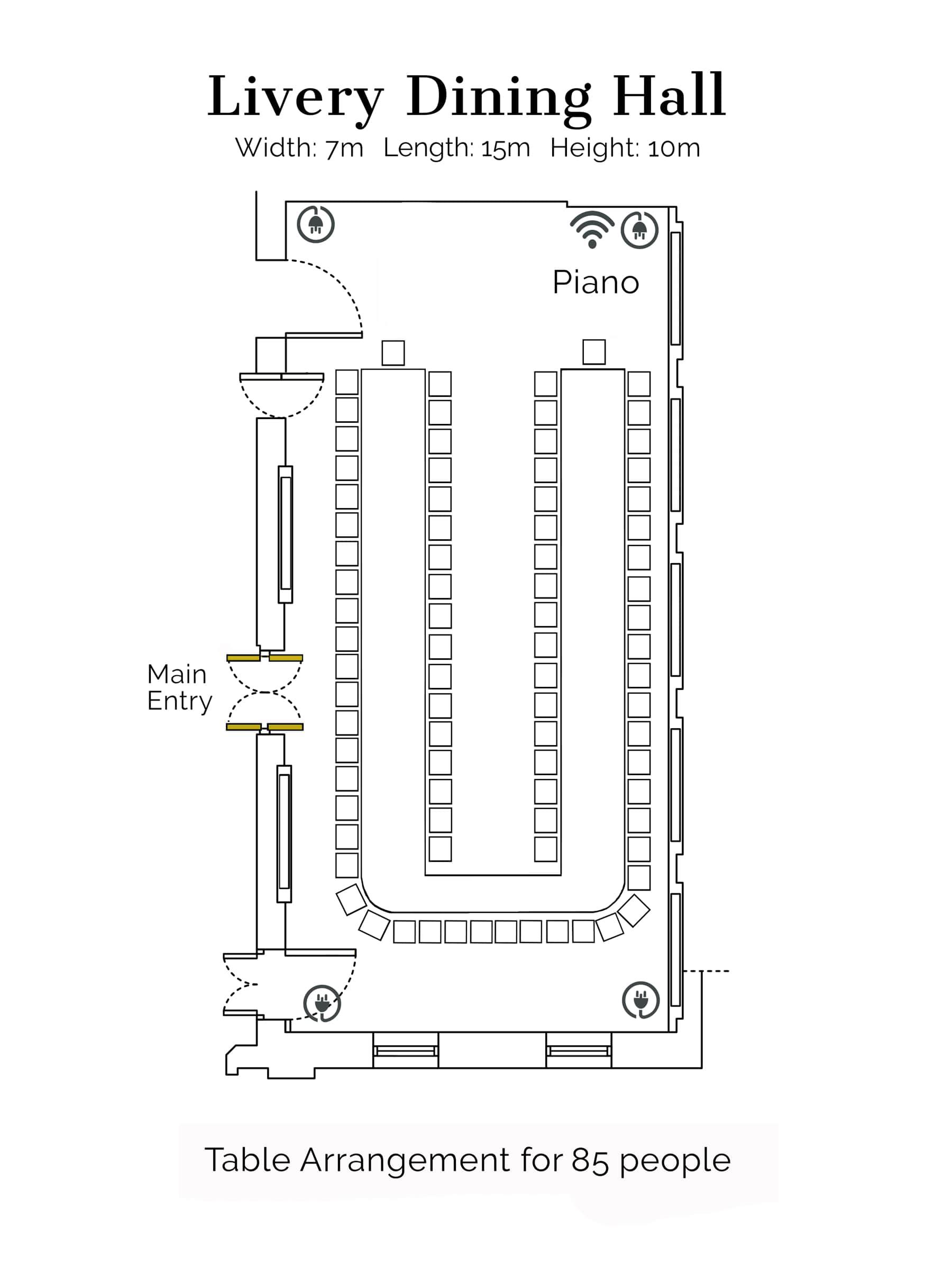 Livery Hall Table Arrangement for 85 people