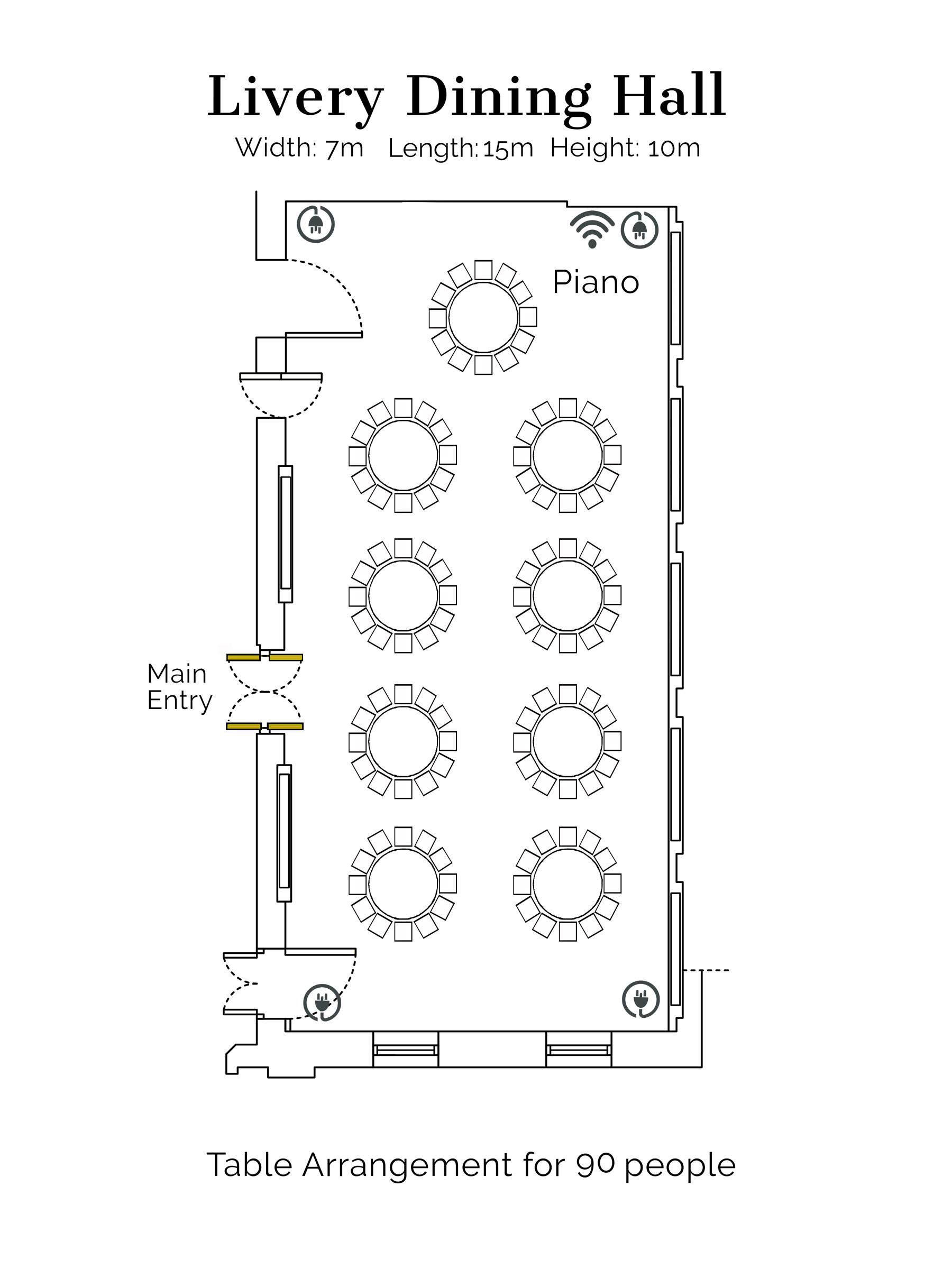 Livery Hall Table Arrangement for 90 people