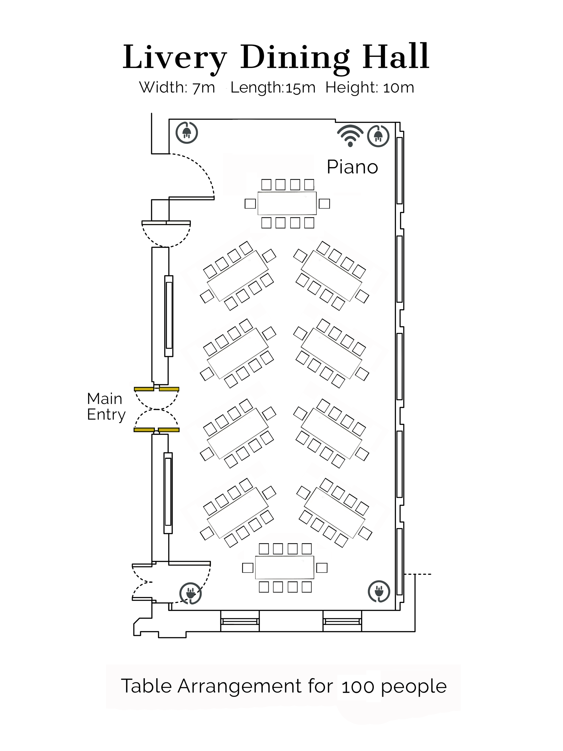 Livery Hall Table Arrangement for 100 people